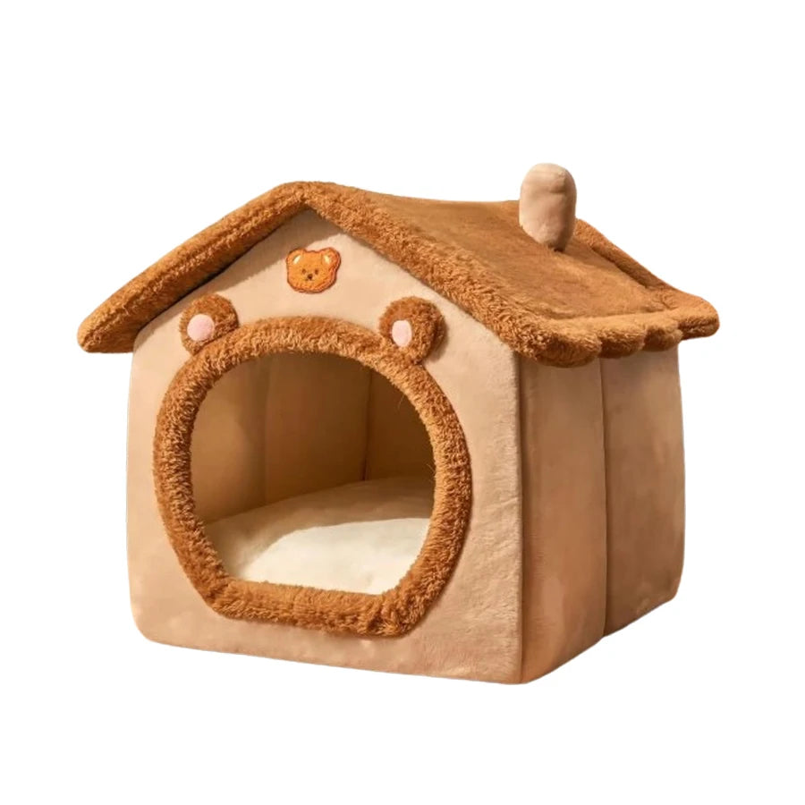1PC Four Season Universal Enclosed Pet Bed, Wrapped Cat Bed, Dog Bed, Brown Teddy Bear Style Bed